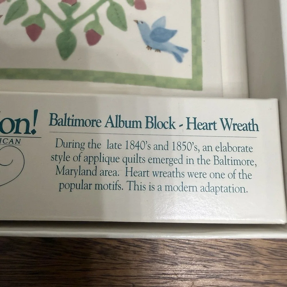 Celebration of American Quilts Hanging Tile new porcelain Heart Wreath 1994